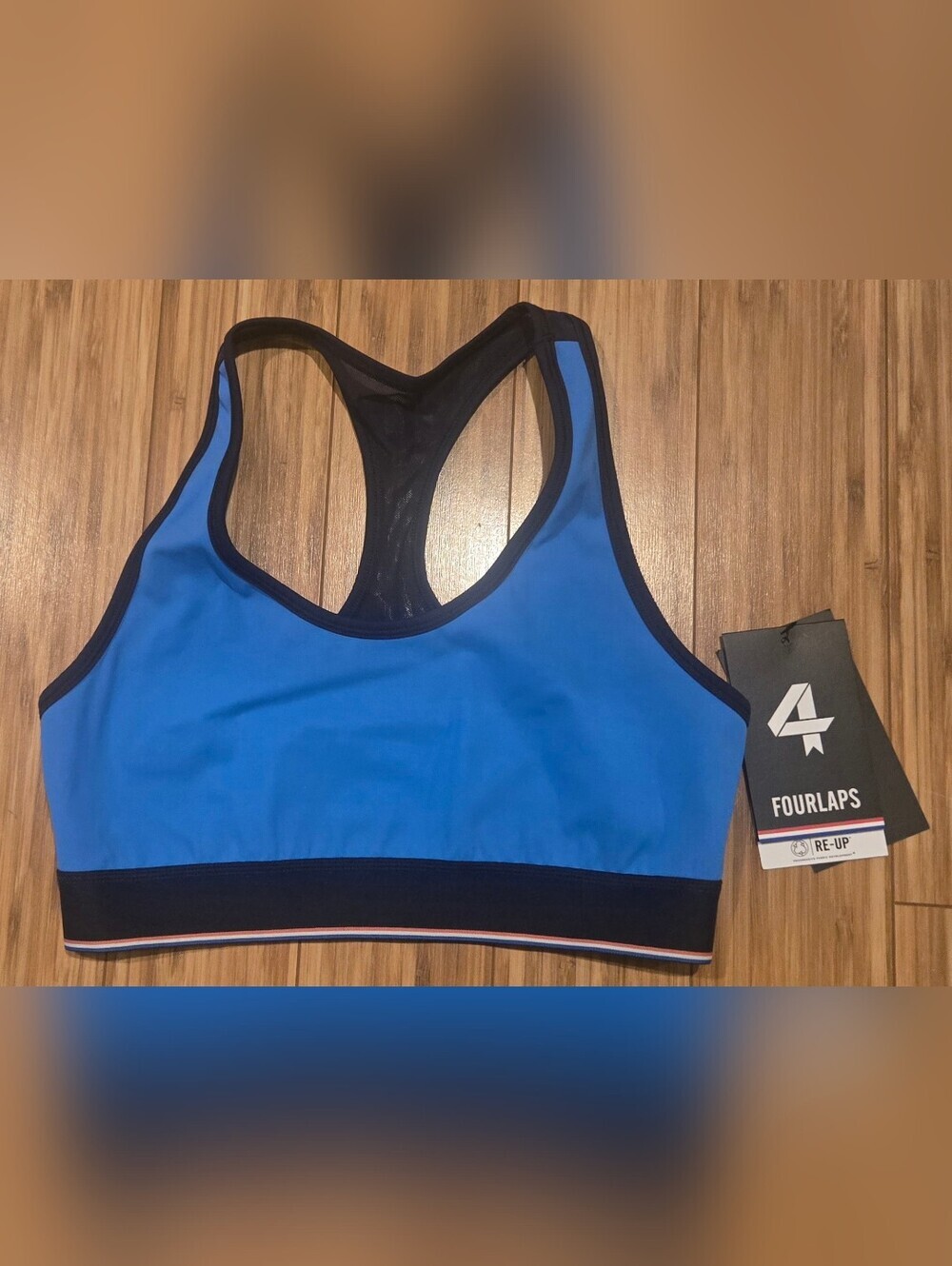 NWT 4 Fourlaps Blue Racerback Sports Bra